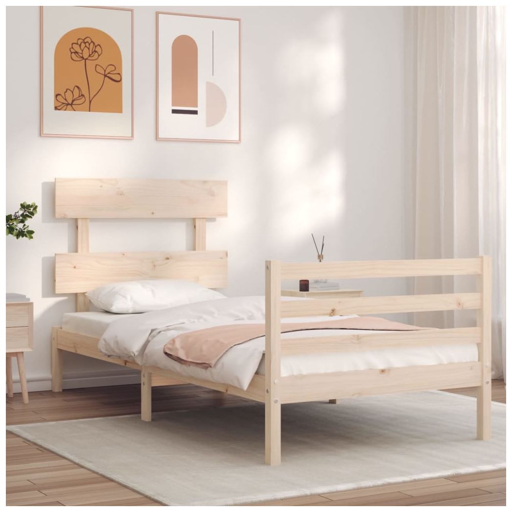 Bed Frame with Headboard Single Solid Wood
