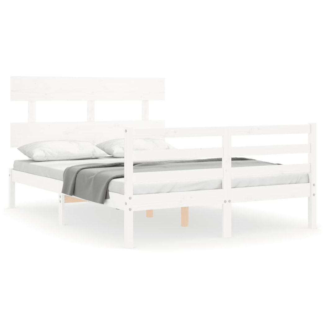 Bed Frame with Headboard White Small Double Solid Wood
