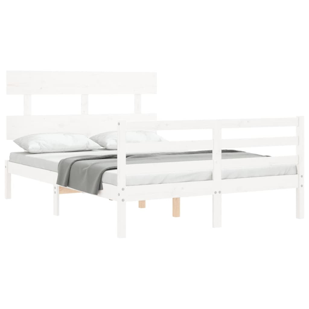 Bed Frame with Headboard White Small Double Solid Wood