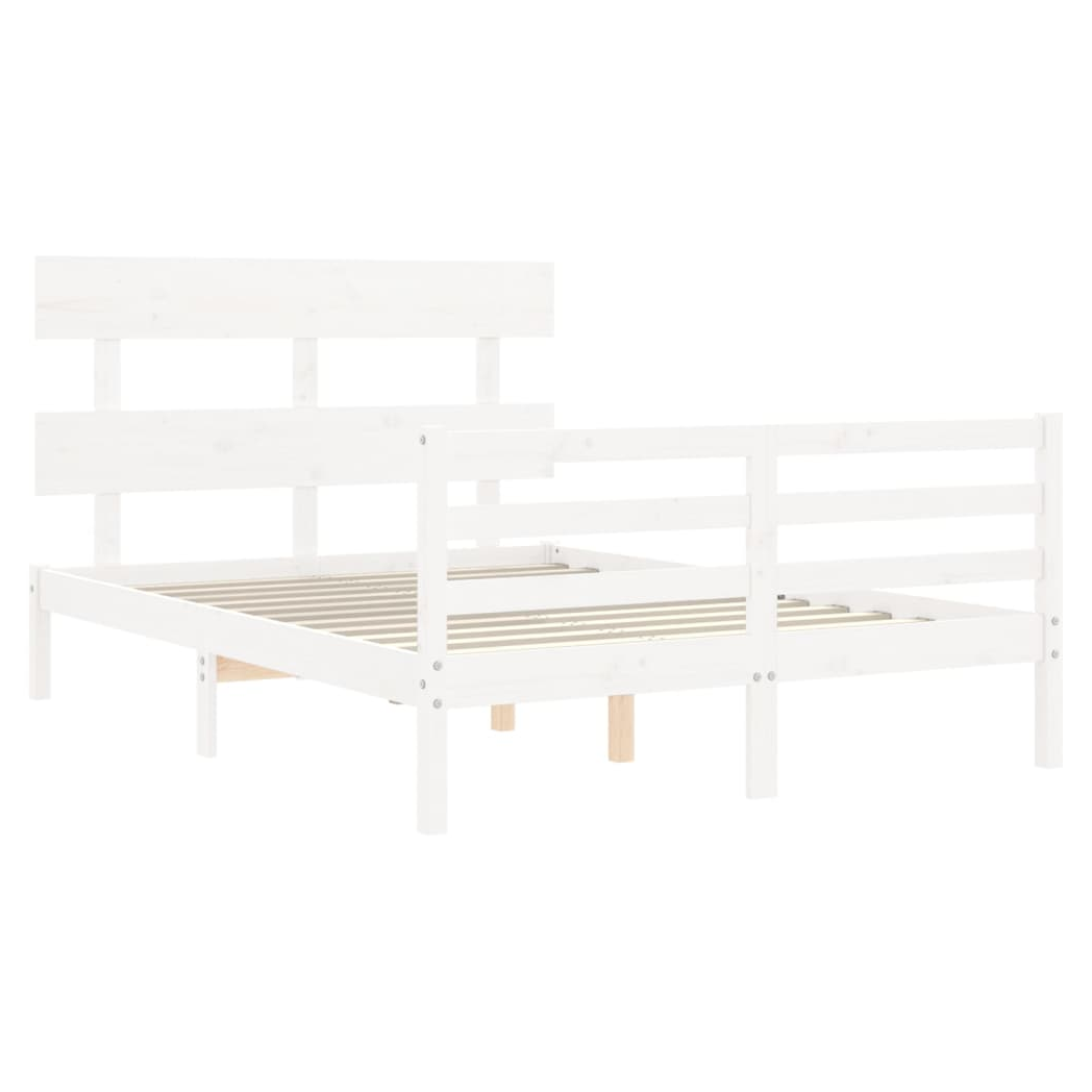 Bed Frame with Headboard White Small Double Solid Wood