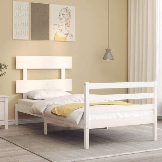 Bed Frame with Headboard White Single Solid Wood