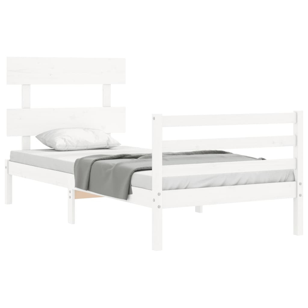 Bed Frame with Headboard White Single Solid Wood