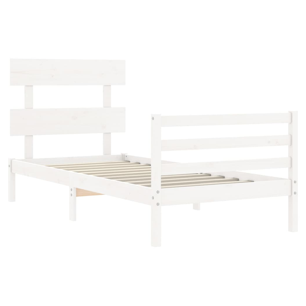 Bed Frame with Headboard White Single Solid Wood