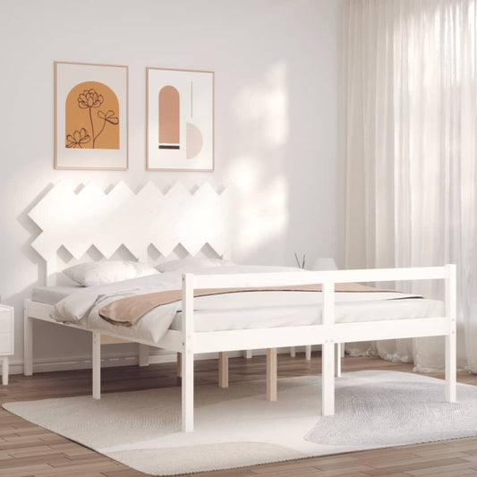 Bed Frame with Headboard White King Size Solid Wood