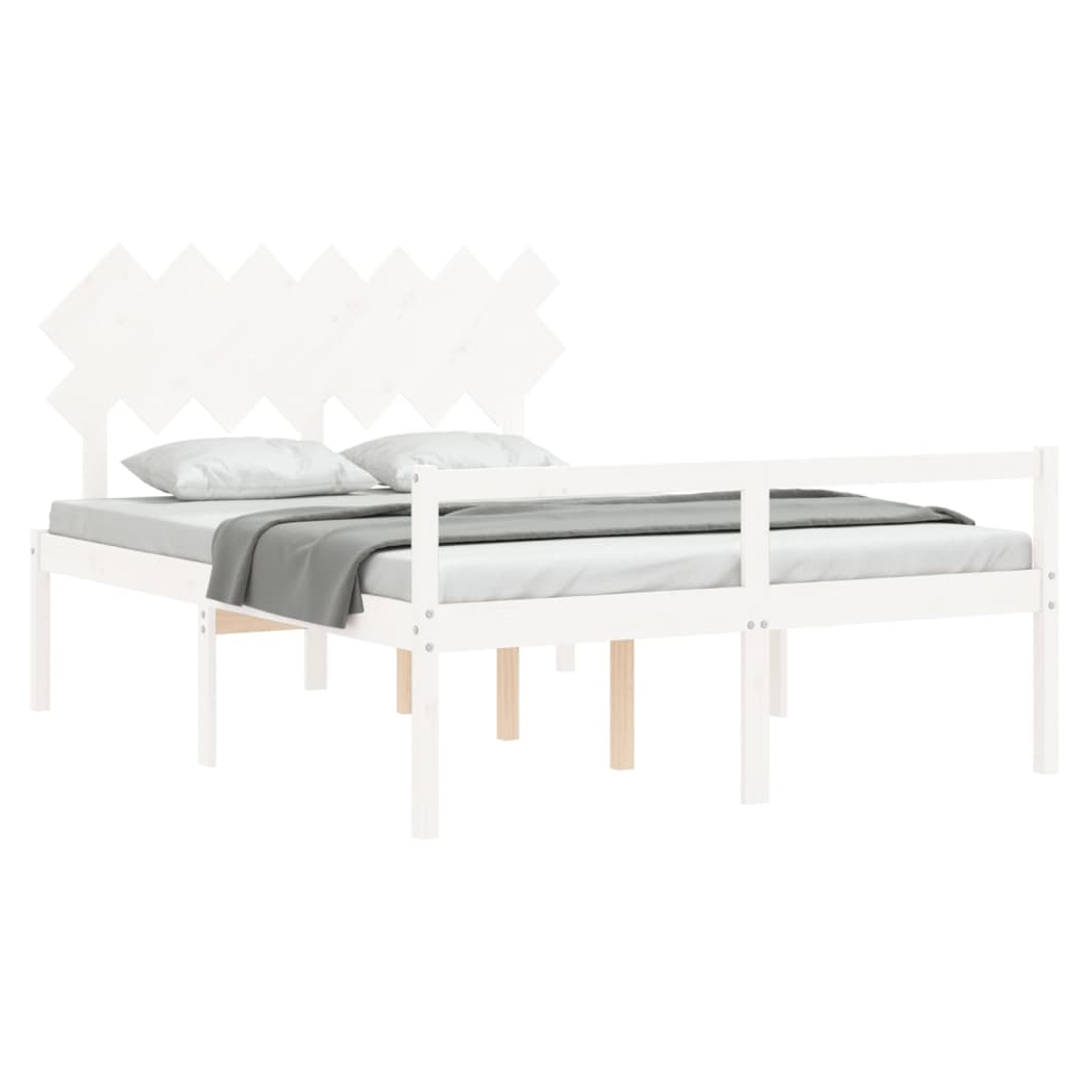 Bed Frame with Headboard White King Size Solid Wood