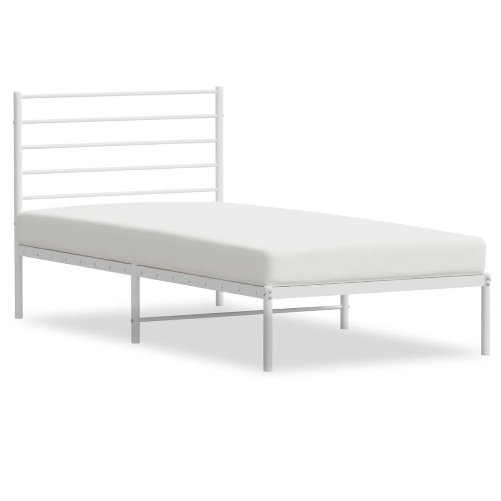 Metal Bed Frame with Headboard White 90x190 cm Single