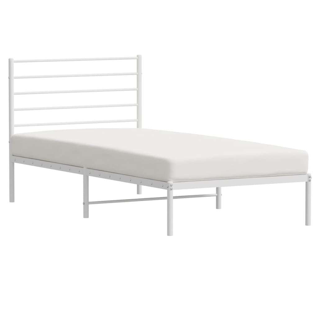 Metal Bed Frame with Headboard White 90x190 cm Single