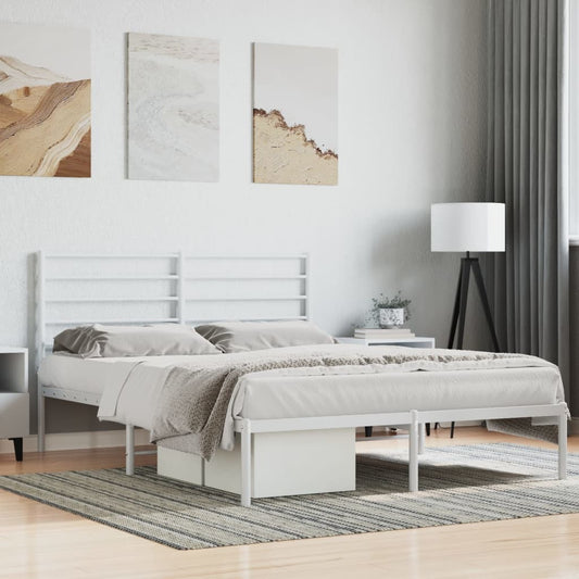 Metal Bed Frame with Headboard White 120x190 cm Small Double