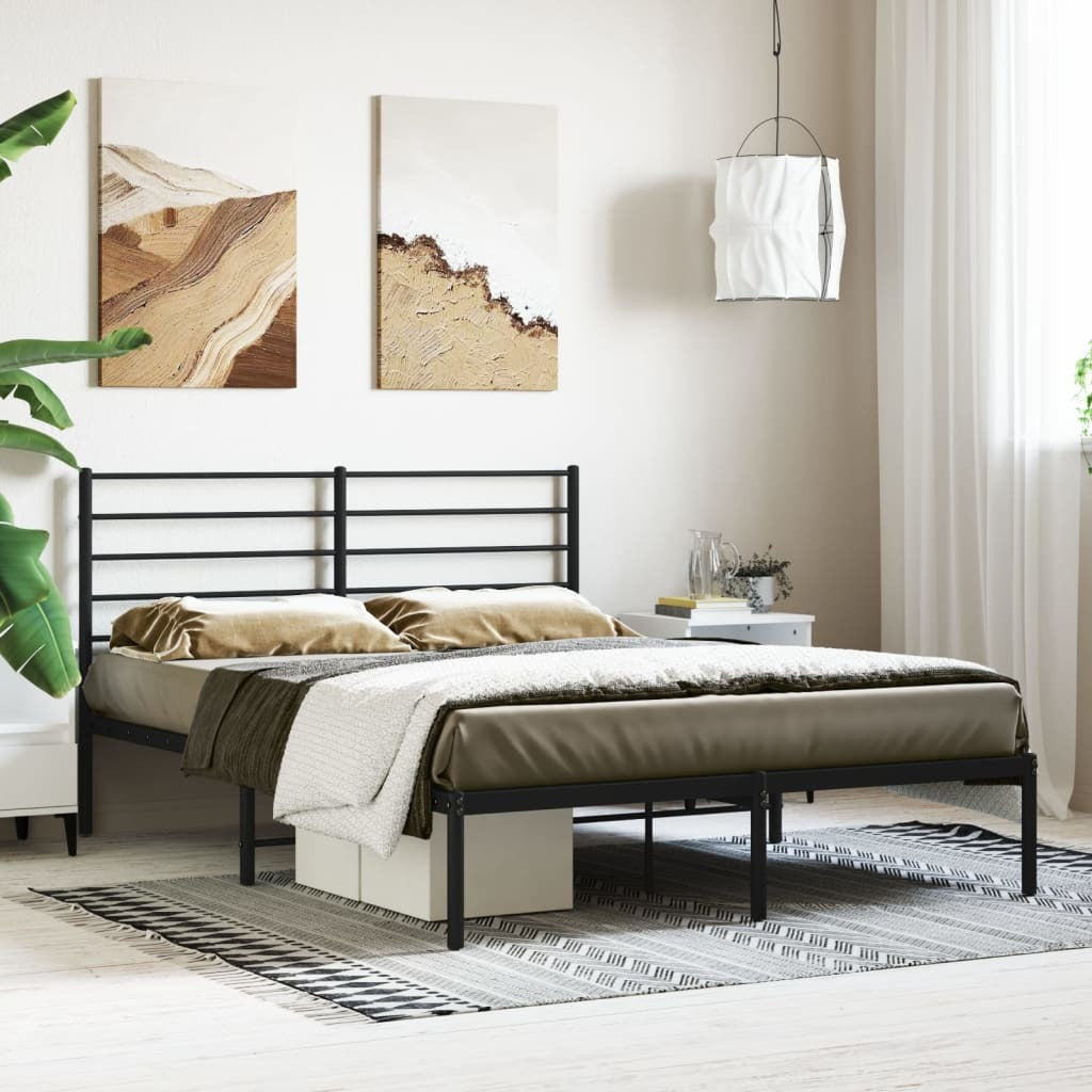 Metal Bed Frame with Headboard Black 140x190 cm