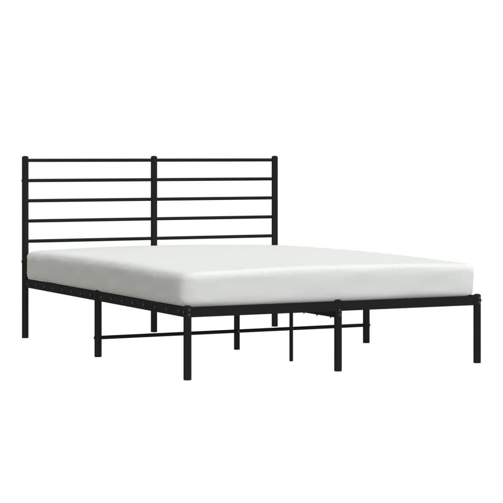 Metal Bed Frame with Headboard Black 140x190 cm