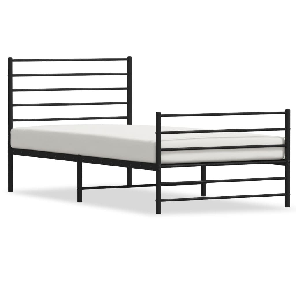 Metal Bed Frame with Headboard and Footboard Black 90x190 cm Single