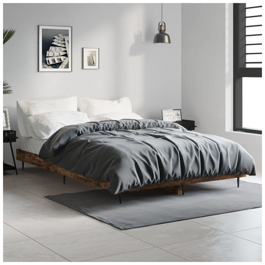 Bed Frame Smoked Oak 120x190 cm Small Double Engineered Wood