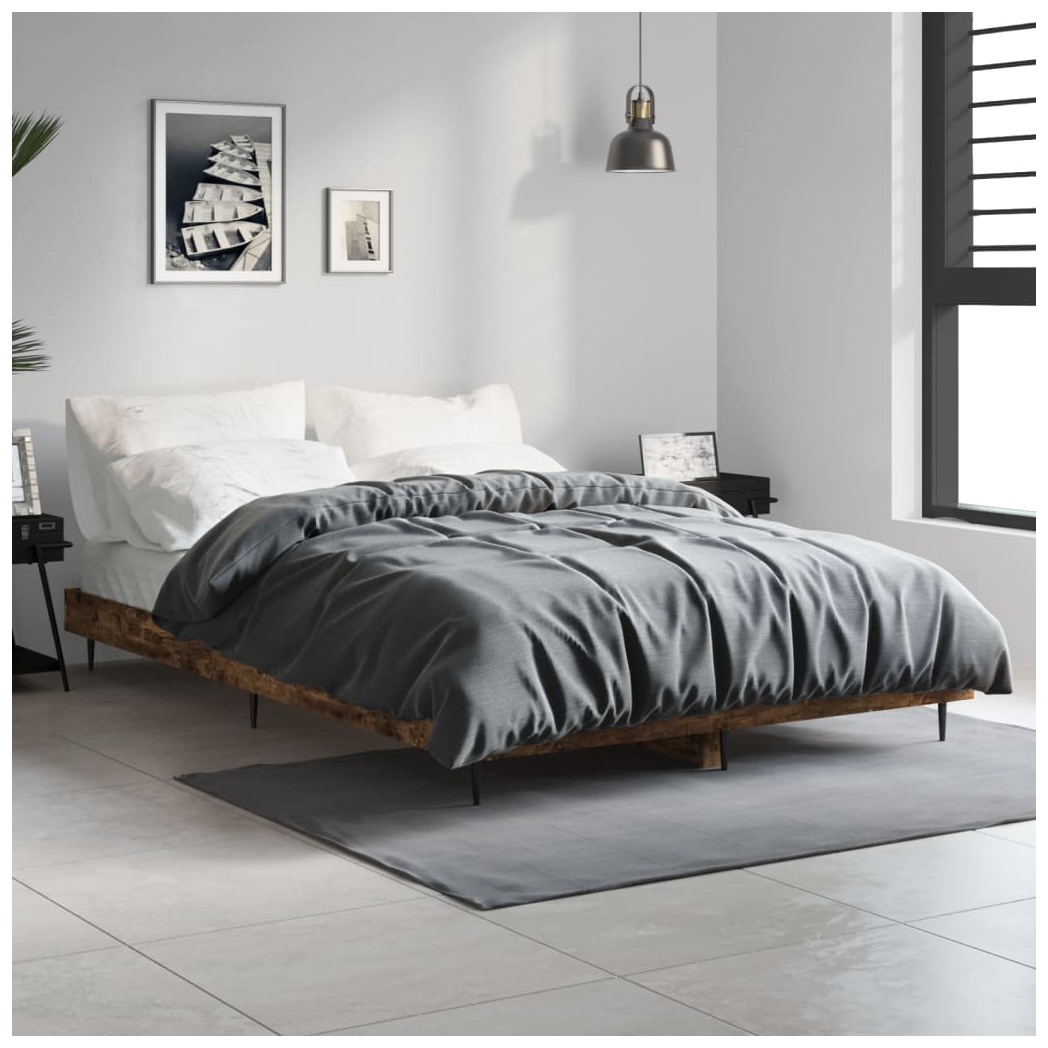 Bed Frame Smoked Oak 120x190 cm Small Double Engineered Wood