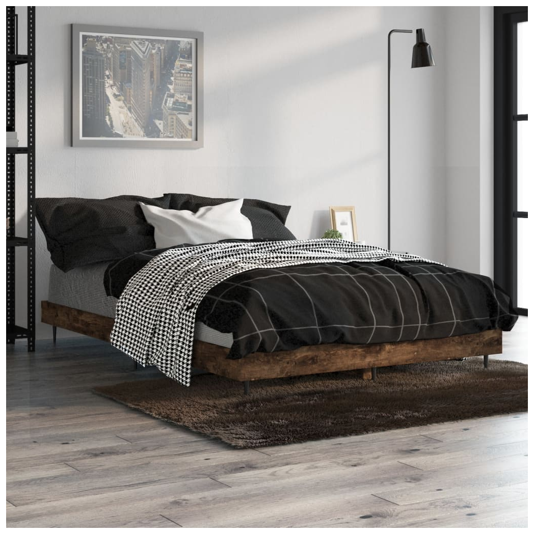 Bed Frame Smoked Oak 120x190 cm Small Double Engineered Wood