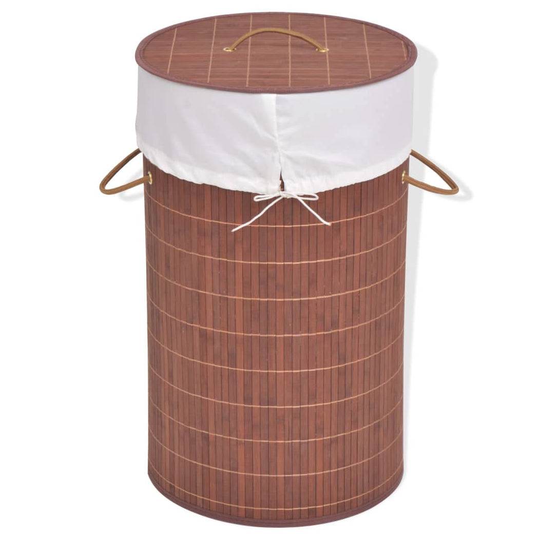Bamboo Laundry Bin Round Brown