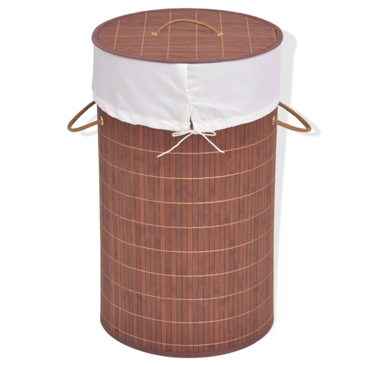 Bamboo Laundry Bin Round Brown