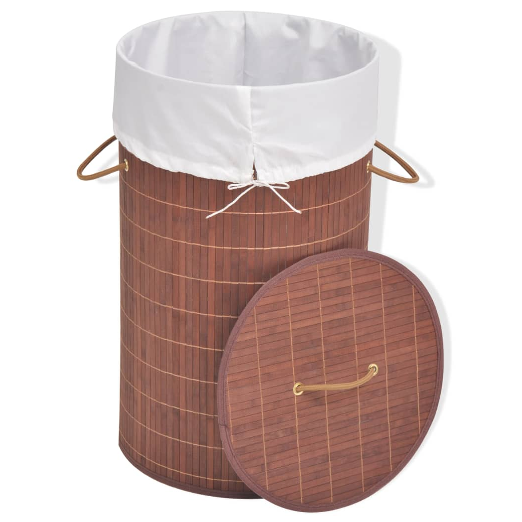 Bamboo Laundry Bin Round Brown