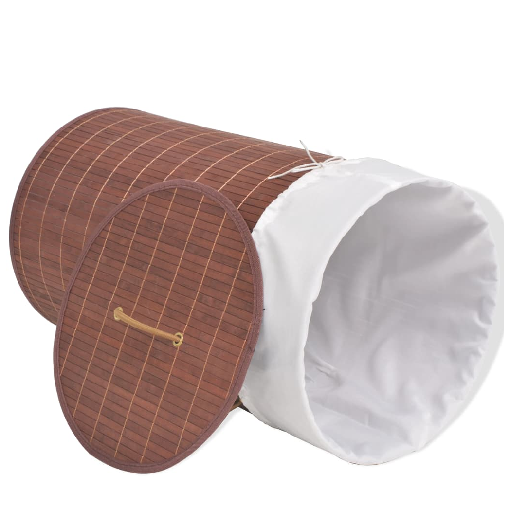 Bamboo Laundry Bin Round Brown