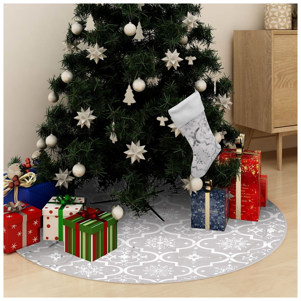 Luxury Christmas Tree Skirt with Sock White 150 cm Fabric
