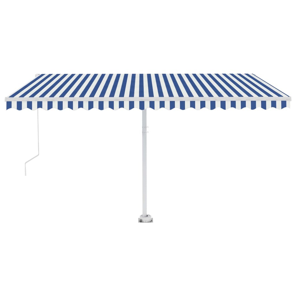 Manual Retractable Awning with LED 450x300 cm Blue and White
