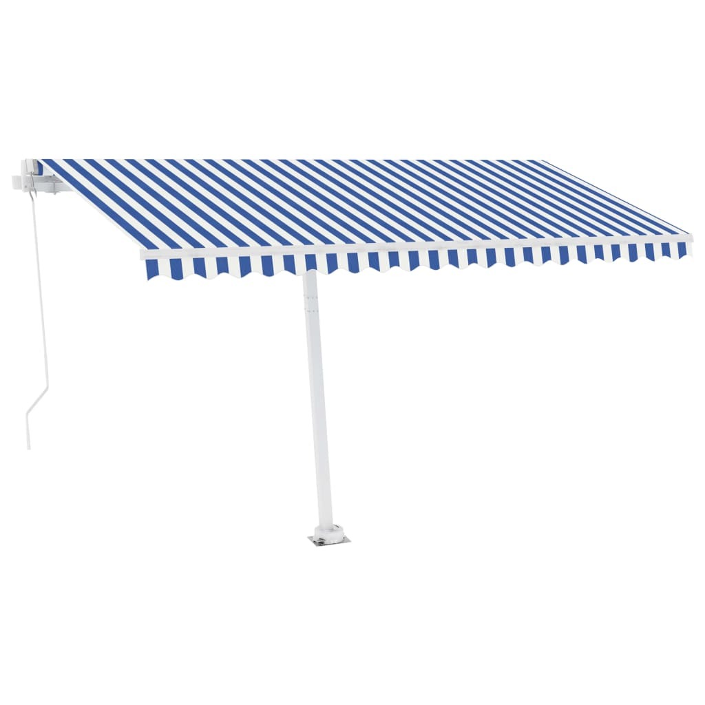 Manual Retractable Awning with LED 450x300 cm Blue and White