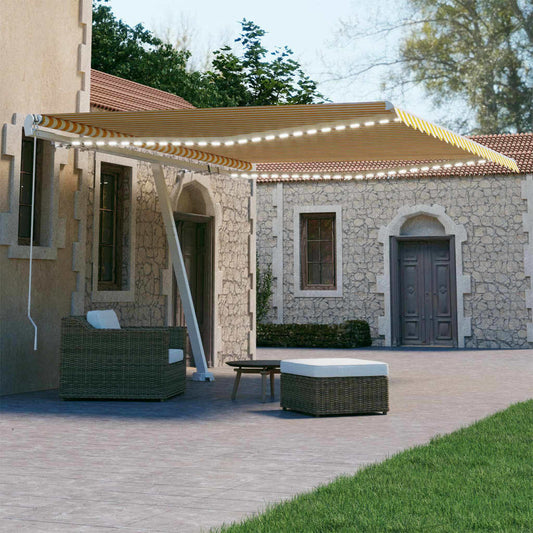 Manual Retractable Awning with LED 450x300 cm Yellow and White