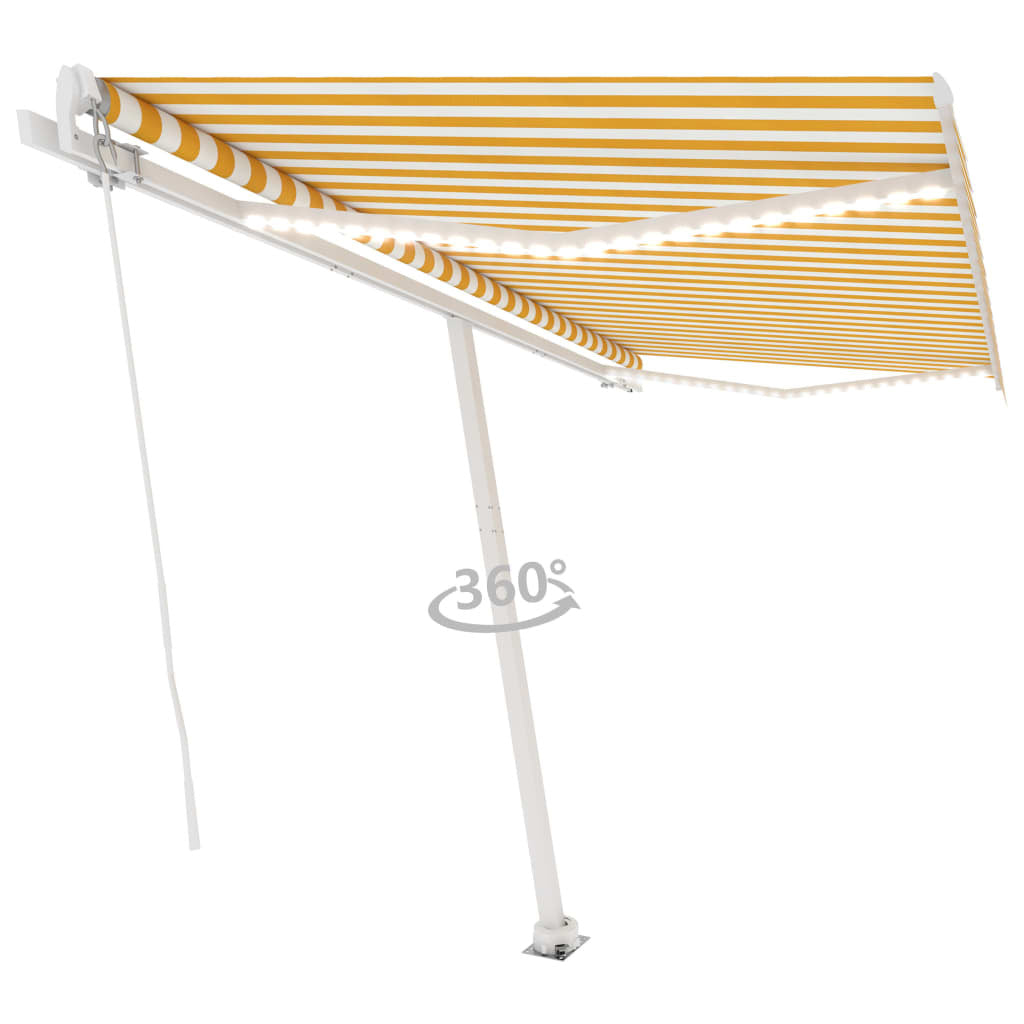 Manual Retractable Awning with LED 450x300 cm Yellow and White