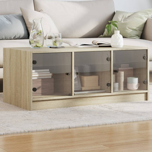 Coffee Table with Glass Doors Sonoma Oak 102x50x42 cm