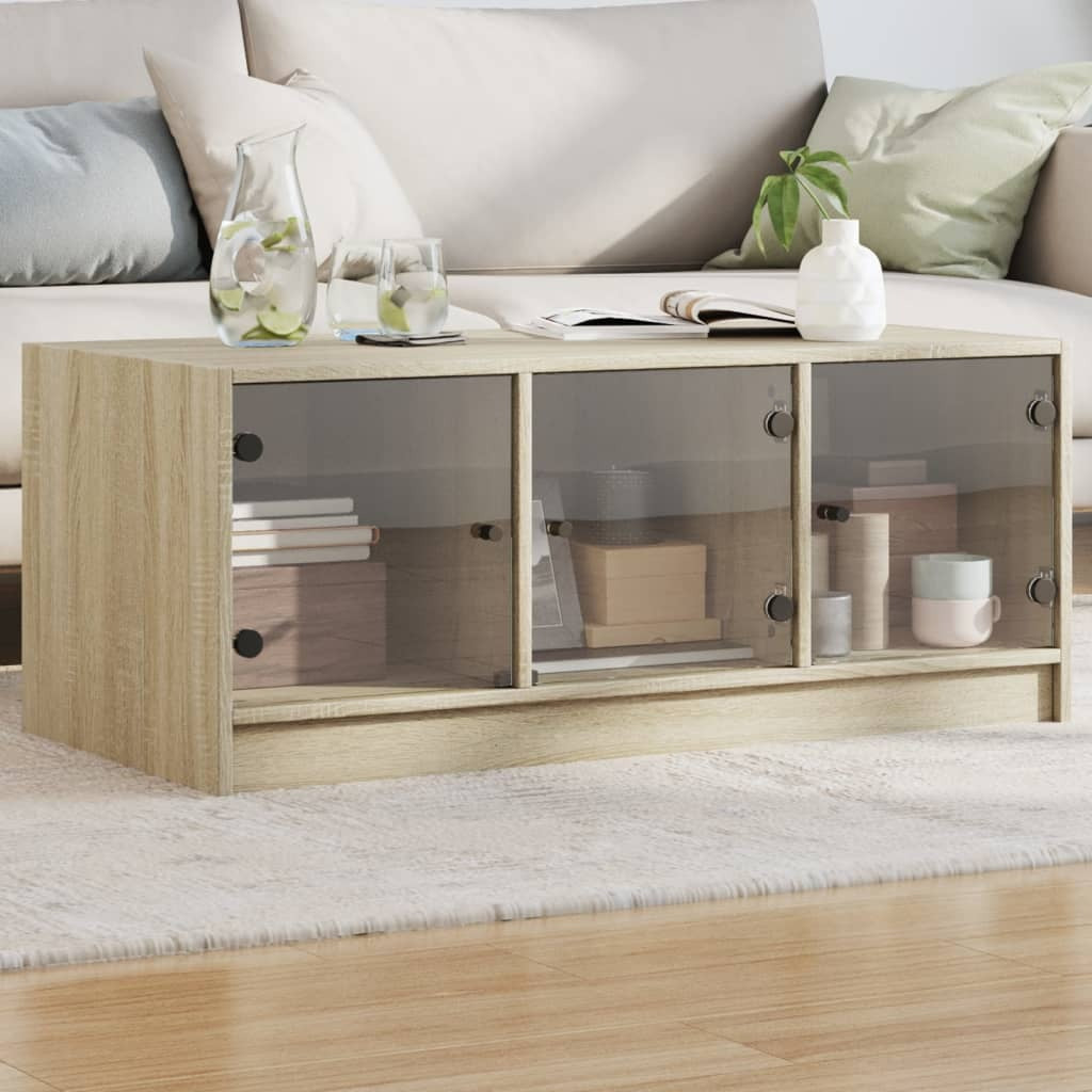 Coffee Table with Glass Doors Sonoma Oak 102x50x42 cm