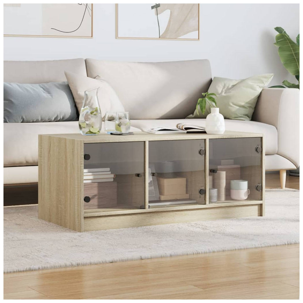 Coffee Table with Glass Doors Sonoma Oak 102x50x42 cm