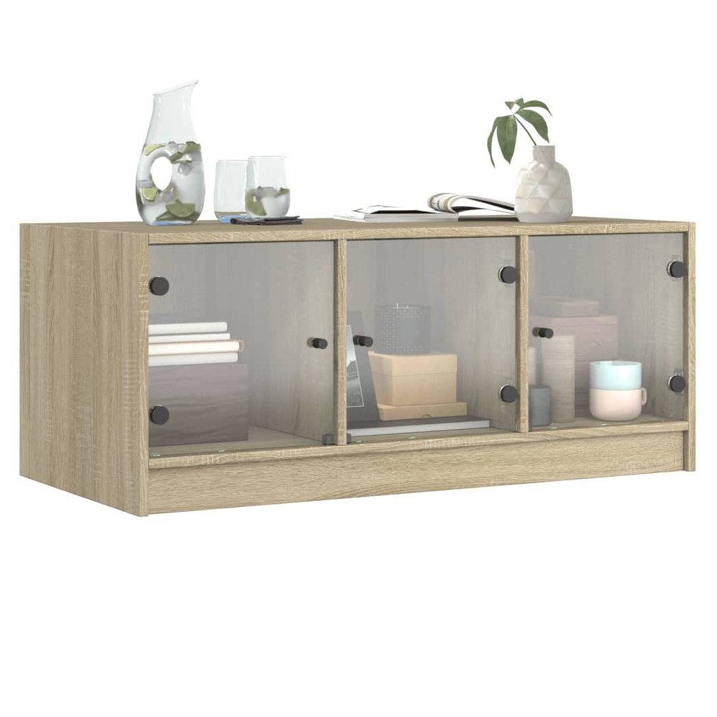 Coffee Table with Glass Doors Sonoma Oak 102x50x42 cm