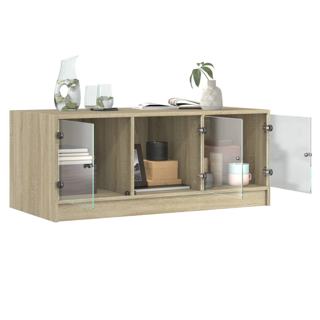 Coffee Table with Glass Doors Sonoma Oak 102x50x42 cm