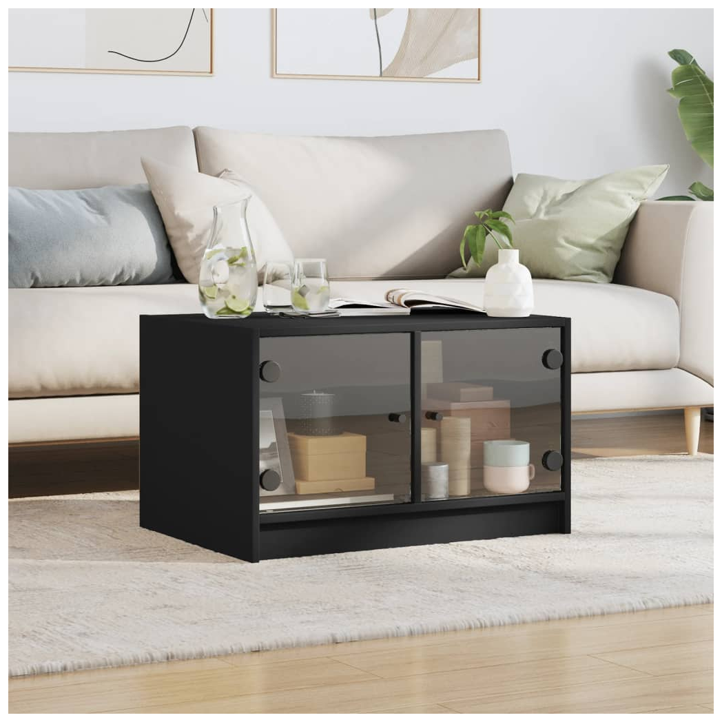 Coffee Table with Glass Doors Black 68x50x42 cm
