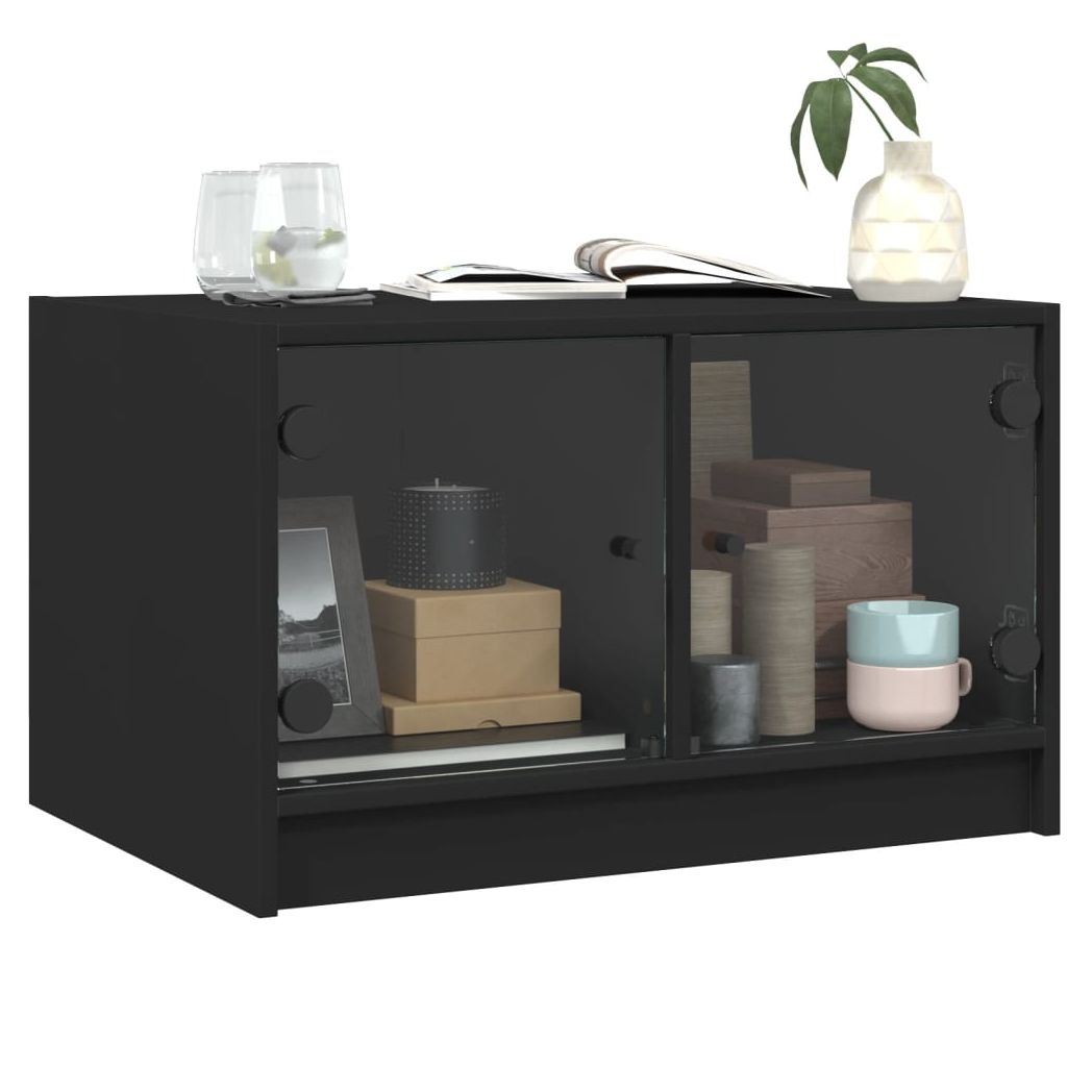 Coffee Table with Glass Doors Black 68x50x42 cm