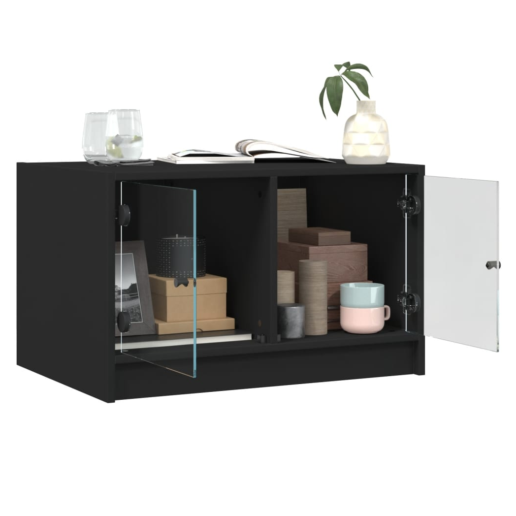 Coffee Table with Glass Doors Black 68x50x42 cm