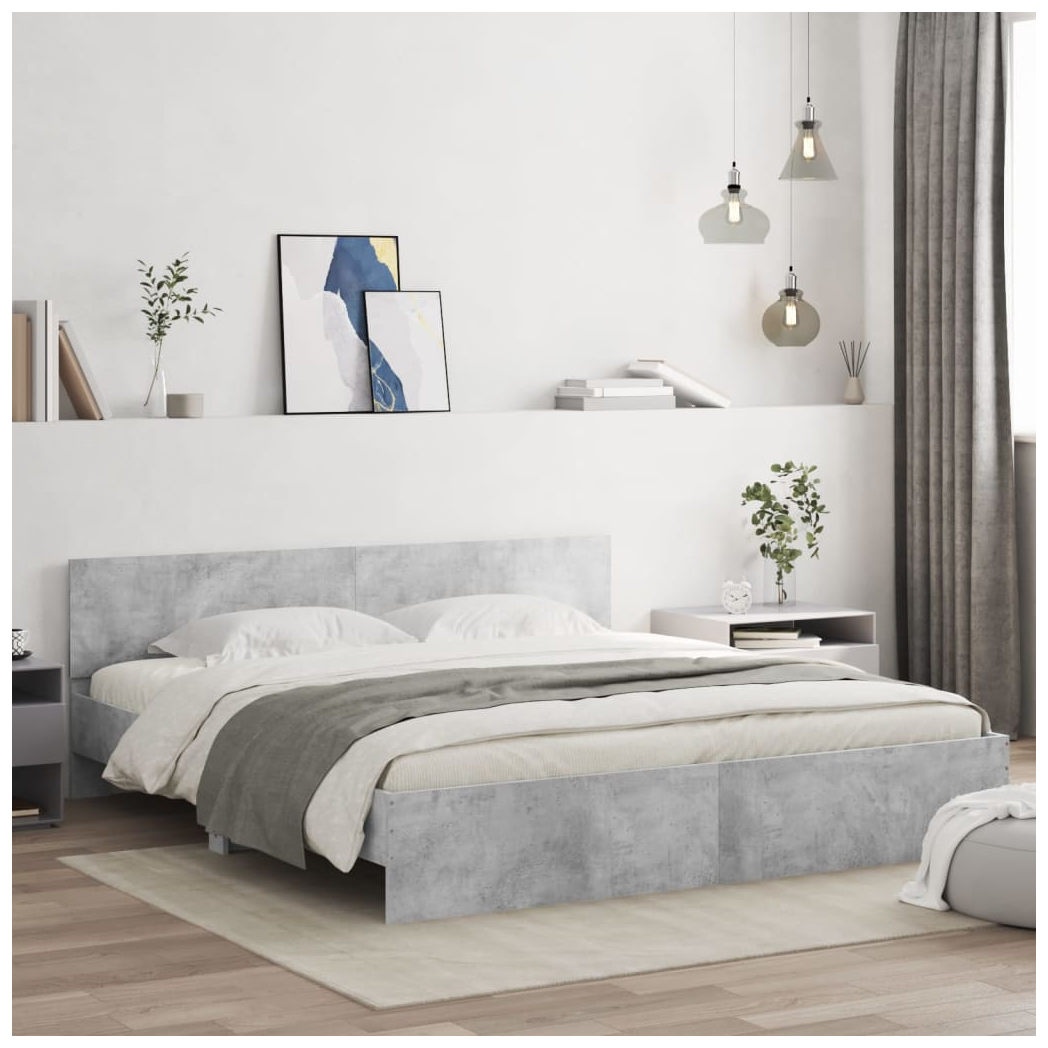 Bed Frame with Headboard Concrete Grey 180x200 cm Super King Size