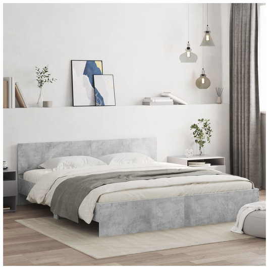 Bed Frame with Headboard Concrete Grey 180x200 cm Super King Size