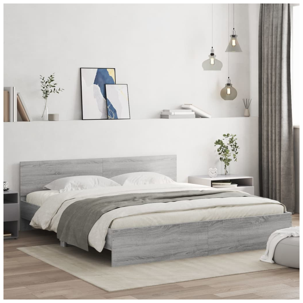 Bed Frame with Headboard Grey Sonoma 200x200 cm