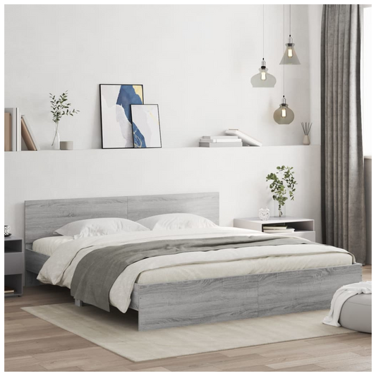 Bed Frame with Headboard Grey Sonoma 200x200 cm