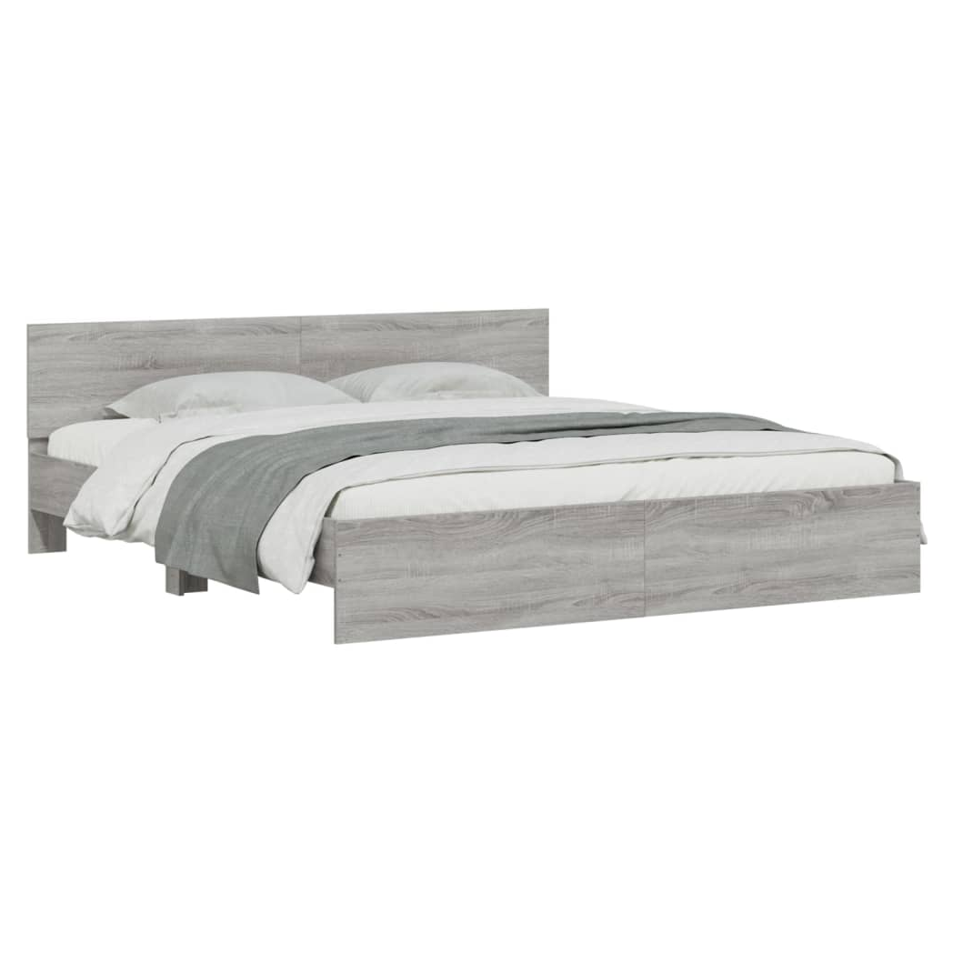 Bed Frame with Headboard Grey Sonoma 200x200 cm
