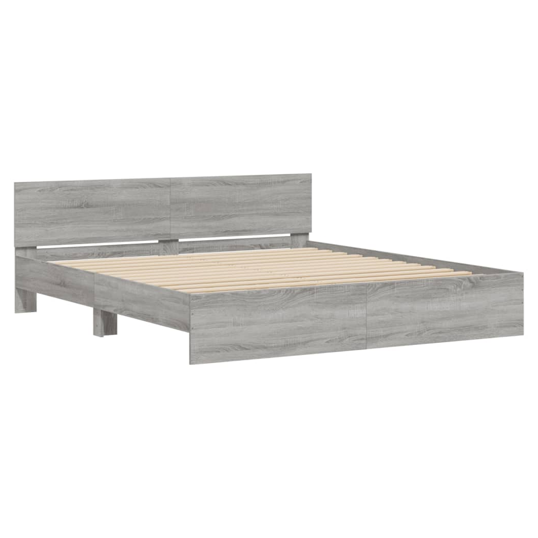 Bed Frame with Headboard Grey Sonoma 200x200 cm