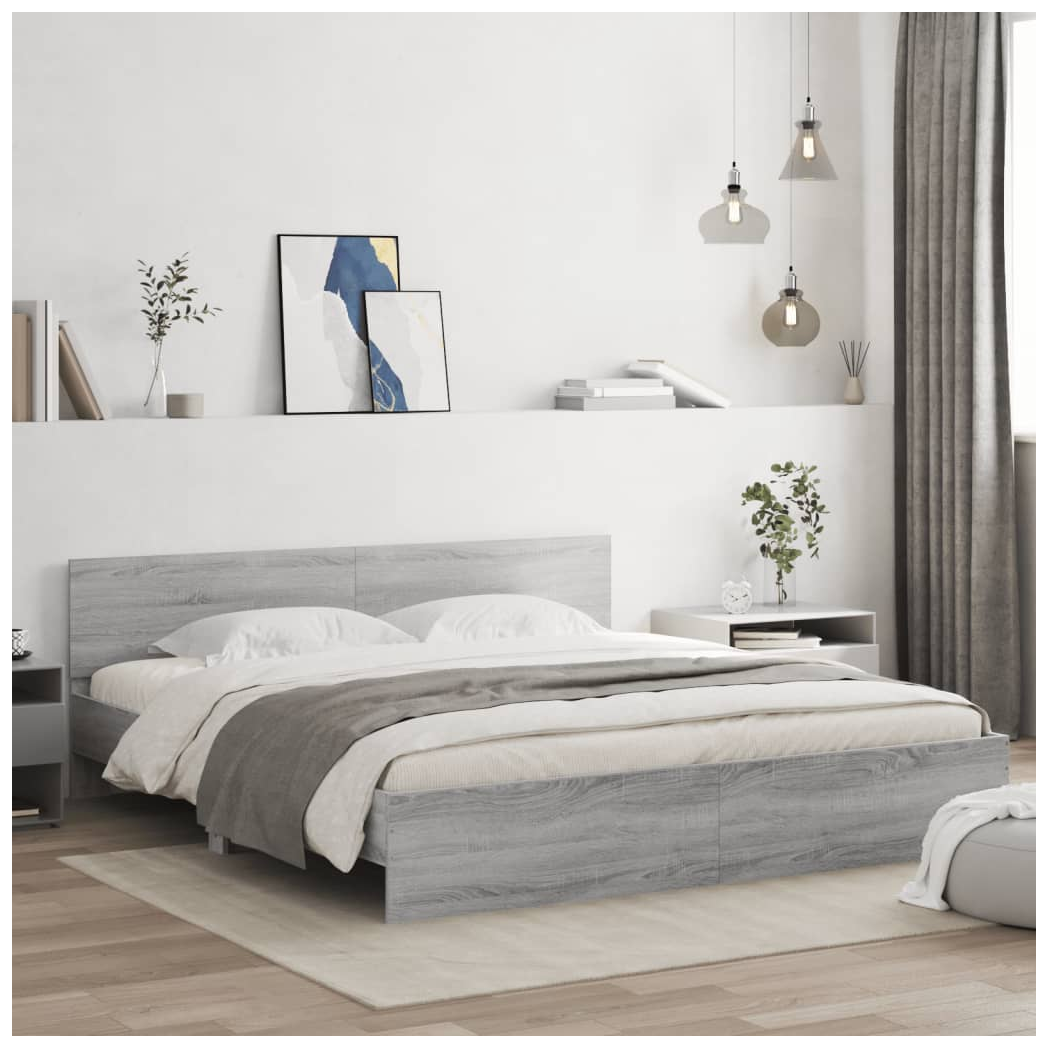 Bed Frame with Headboard Grey Sonoma 180x200 cm Super King Size