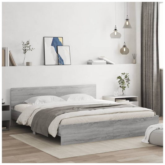 Bed Frame with Headboard Grey Sonoma 180x200 cm Super King Size