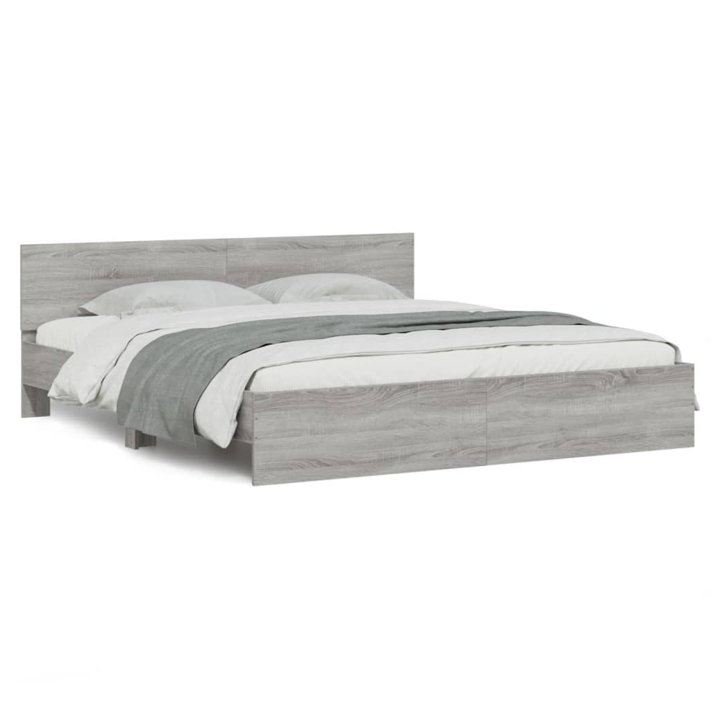 Bed Frame with Headboard Grey Sonoma 180x200 cm Super King Size
