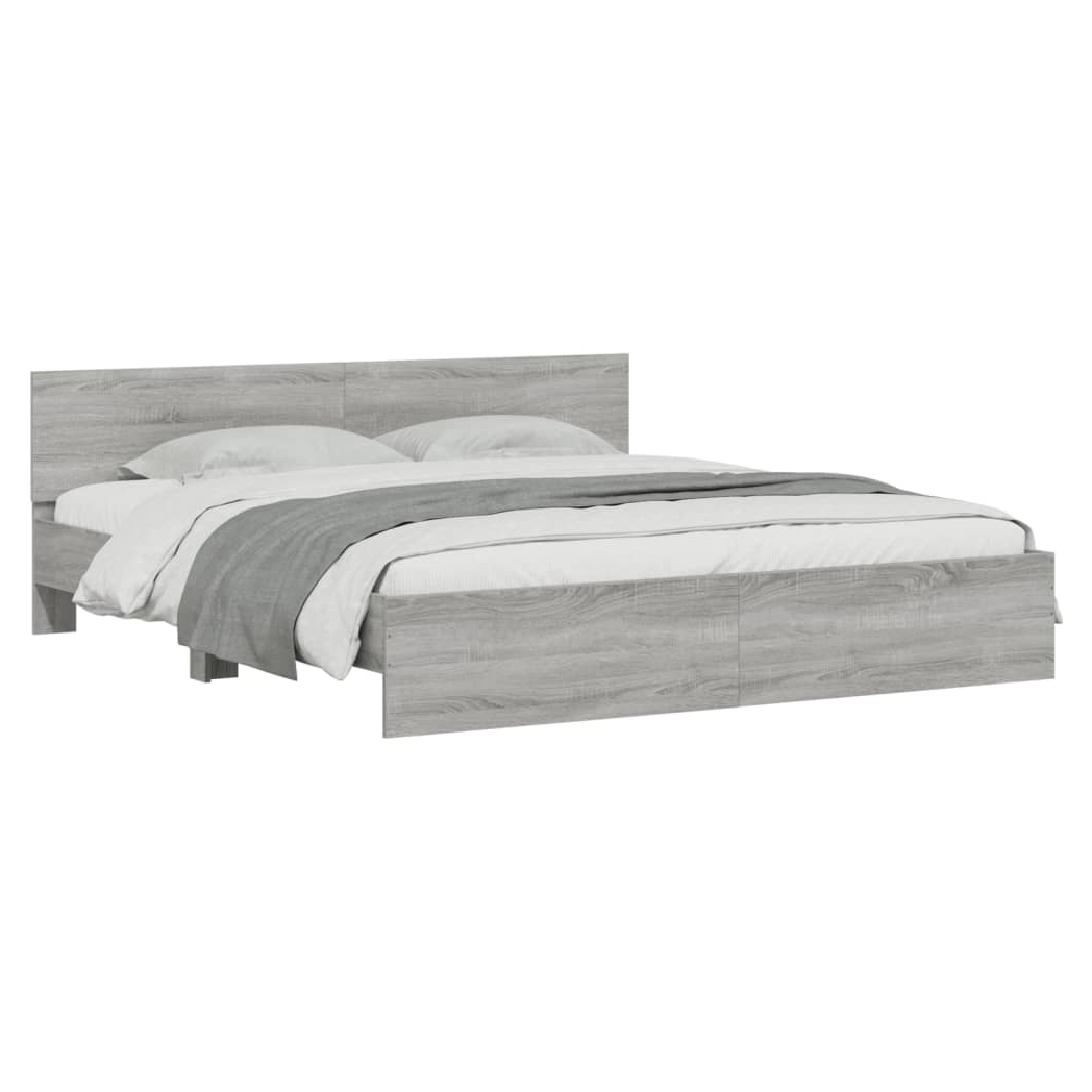 Bed Frame with Headboard Grey Sonoma 180x200 cm Super King Size