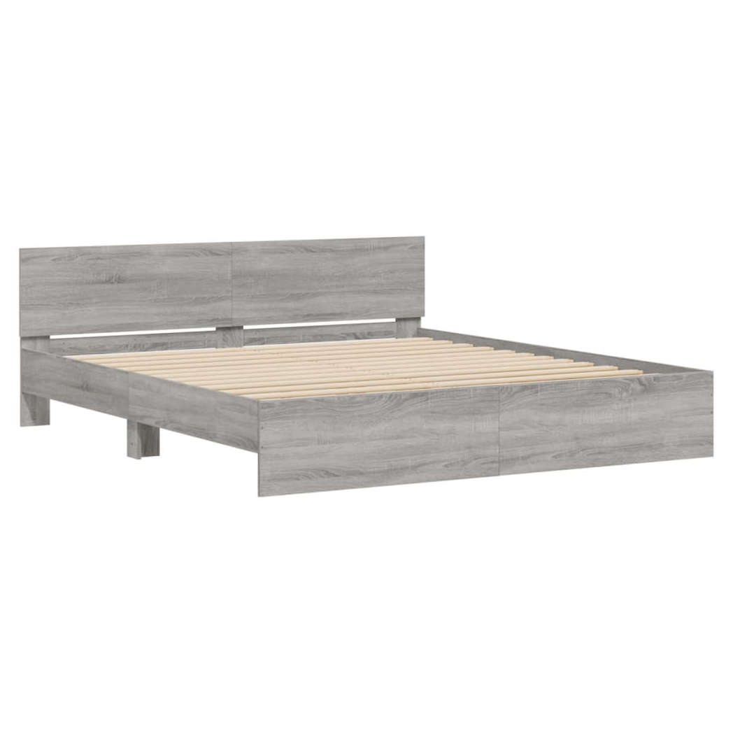 Bed Frame with Headboard Grey Sonoma 180x200 cm Super King Size
