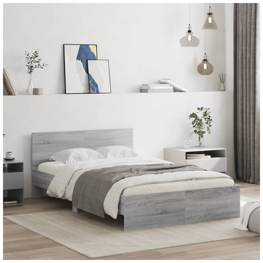Bed Frame with Headboard Grey Sonoma 135x190 cm Double