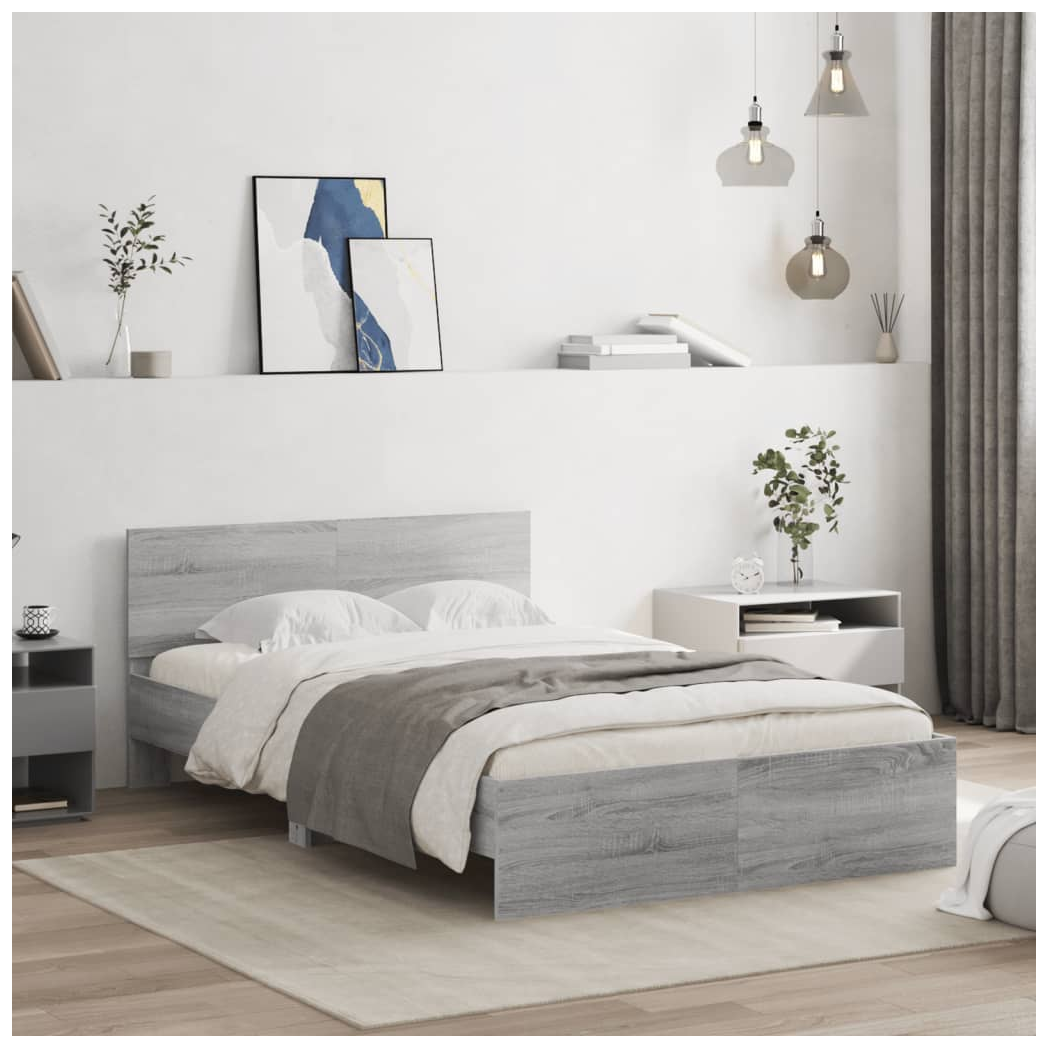 Bed Frame with Headboard Grey Sonoma 135x190 cm Double