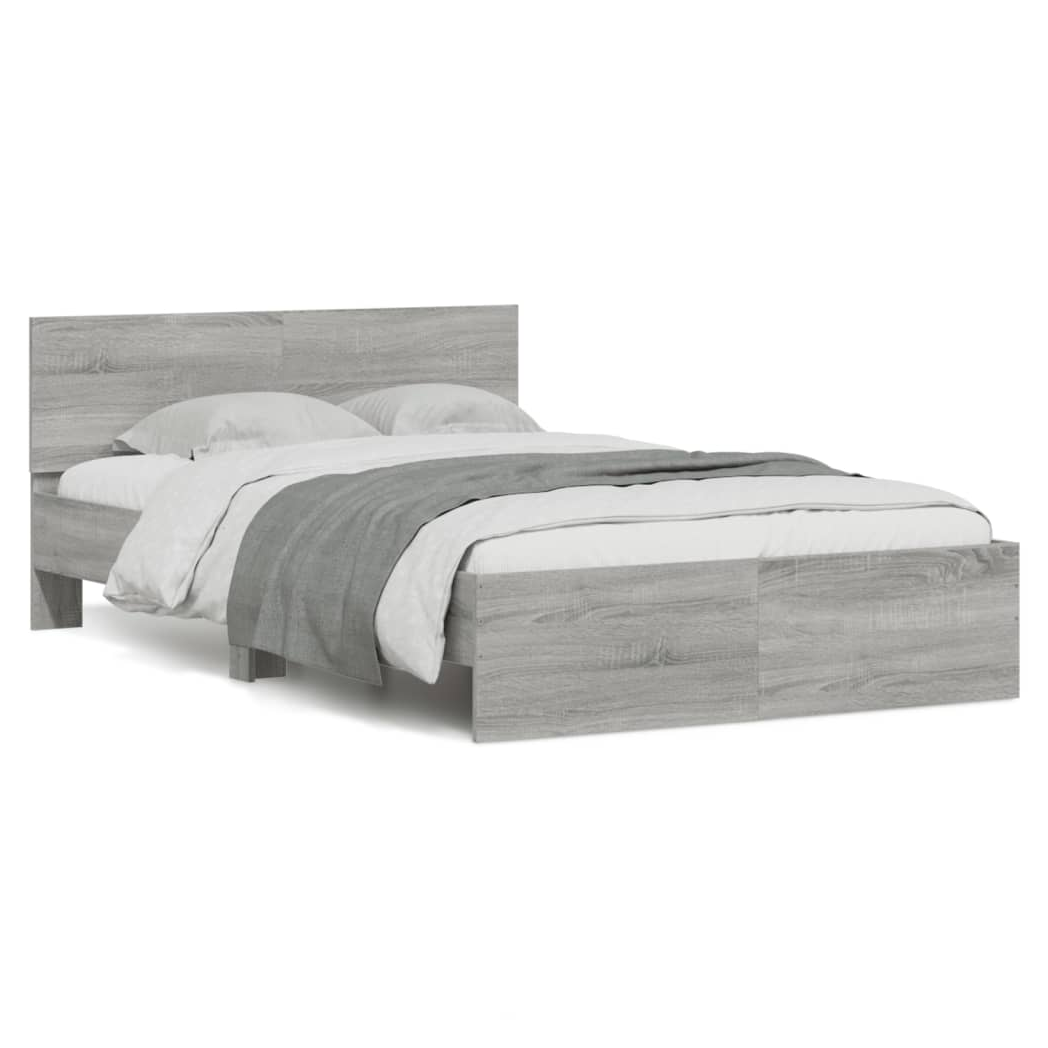 Bed Frame with Headboard Grey Sonoma 135x190 cm Double
