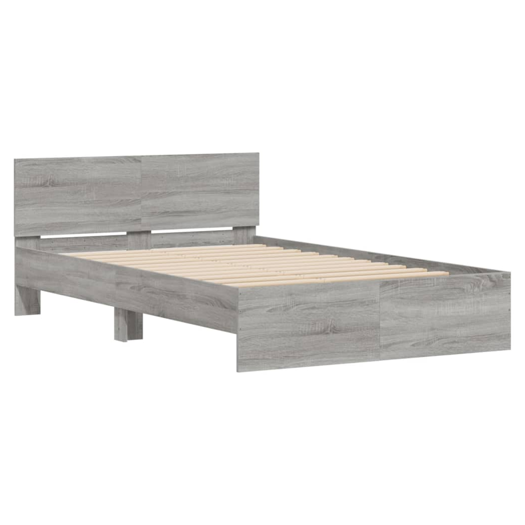 Bed Frame with Headboard Grey Sonoma 135x190 cm Double